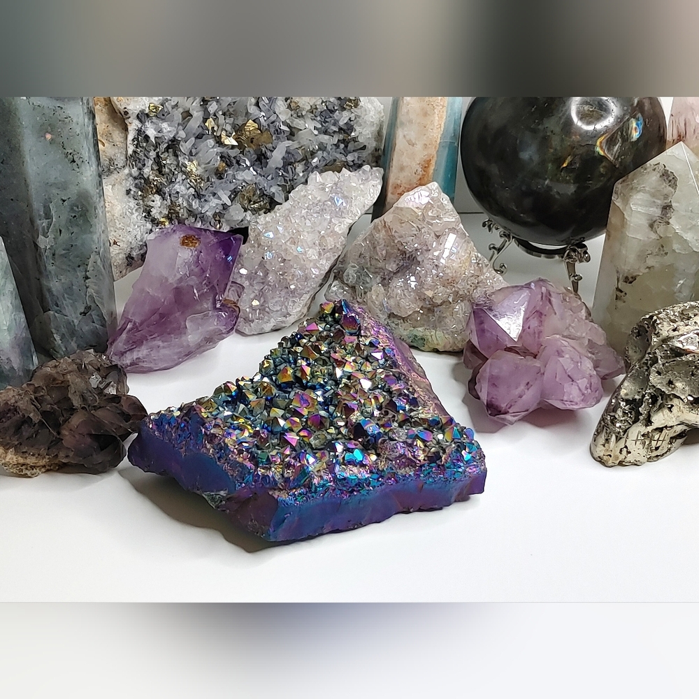 Rainbow Aura Electroplated Amethyst Crystal Cluster - Picture 7 of 13